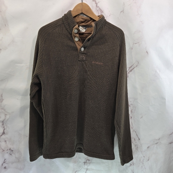 Columbia Pullover Mens Large Brown Fleece Henley Button Chocolate Vintage